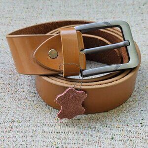 Mustard Brown Leather Belt Pin Buckle Waistband Unisex Handmade Belt Size 40 in
